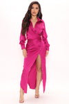 Gabriella Satin Maxi Shirt Dress - Magenta