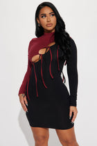 Dawsyn Distressed Mini Dress - Burgundy/combo