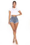 Come Aboard Conductor Stripe Denim Shorts - Dark Wash