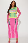 Motor Sport Maxi Dress - Pink/combo