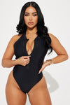 Evelyn Zip Up 1 Piece Swimsuit - Black