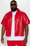 Slam Dunk Faux Leather Short Sleeve Button Up - Red