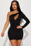 Vibes On Vibes One Shoulder Dress - Black