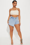 Keep You Waiting Crossover Waistband Denim Skort - Light Wash