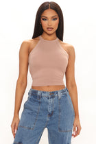 Kaylee High Neck Crop Ribbed Tank - Nude