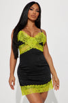 Lace Dreaming Mini Dress - Black/Green