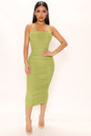 Show Off Mesh Midi Dress - Chartreuse