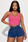 Simi Seamless Halter Crop Top - Fuchsia