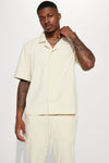 Dipped Terry Short Sleeve Cuban Shirt - Cream