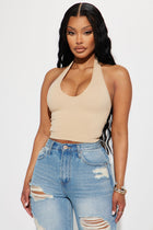 Simi Seamless Halter Crop Top - Taupe