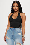 Simi Seamless Halter Crop Top - Black