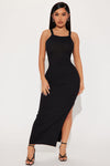 Meena Ribbed Maxi Dress - Black