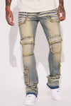 Can I Cargo Stacked Skinny Flare Jeans - Vintage Blue Wash