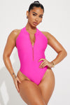 Evelyn Zip Up 1 Piece Swimsuit - Fuchsia