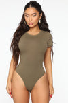 Leanne Crew Neck Bodysuit - Olive