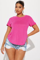 Annie Cuffed Short Sleeve Top - Fuchsia