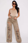 Big Dreams Non Stretch Ripped Wide Leg Baggy Jean - Taupe