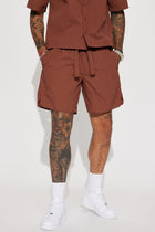 Batter Up Crinkle Nylon Volley Shorts - Brown