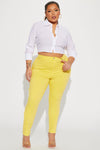 Classic Color High Waist Skinny Jeans - Yellow