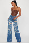 Tall Super Destroyed Wide Leg Jeans - Medium Blue Wash