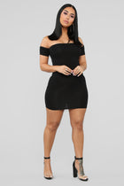 Simple Dreams Off Shoulder Mini Dress - Black