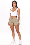 No Muffin Top Denim Shorts - Khaki