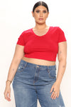 Carly V Neck Crop Tee - Red