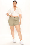 No Muffin Top Denim Shorts - Khaki