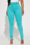 Classic Color High Waist Skinny Jeans - Aqua