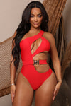 Vacation Memories Cutout One Piece Swimsuit - Red