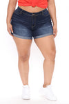 No Muffin Top Denim Shorts - Dark Denim