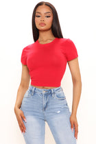 Anna Crew Neck Crop Top - Red