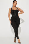 Tie Me Right Ribbed Jumpsuit - Black