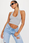 Simi Seamless Halter Crop Top - HeatherGrey