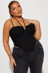 Tell Me A Secret Linen Corset Top - Black