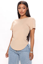 Annie Cuffed Short Sleeve Top - Taupe