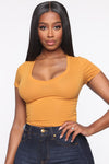 Carly V Neck Crop Tee - Mustard