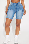 What Goes Around Stretch Cargo Denim Shorts - Medium Wash