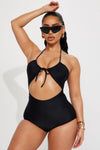 Flora Cut Out 1 Piece Swimsuit - Black