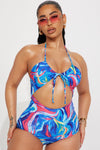 Flora Cut Out 1 Piece Swimsuit - Blue/combo