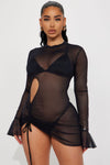 Olivia Cut Out Mesh Cover Up Dress - Black