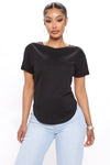 Annie Cuffed Short Sleeve Top - Black