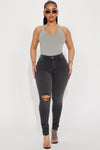 Stretch Curvy Ripped Skinny Jean - Black