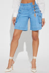 Game Player Stretch Cargo Denim  Shorts - Light Wash