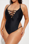 Jasmine V Neck 1 Piece Swimsuit - Black