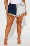 By The Beach Two Tone Stretch Denim Shorts - Dark Wash