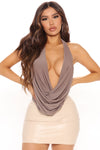 Dinner Dates Cowl Neck Top - Mocha