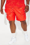 Say My Name Faux Leather Cargo Shorts - Red