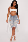 Change Your Mind Stretch Denim Bermuda Shorts - Light Wash