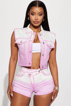 Don't Lose Sight Crop Denim Vest - Pink